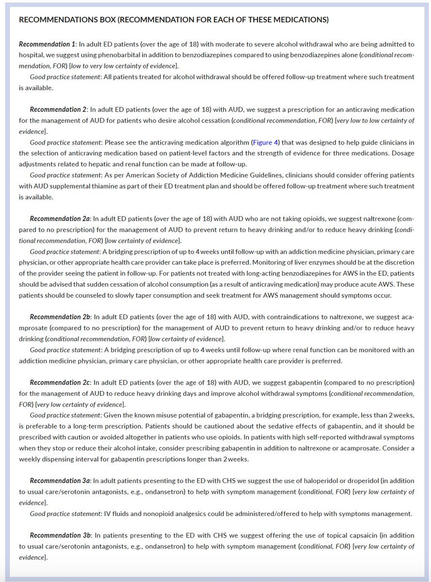 🔥🔥 Check out the new @SAEMonline GRACE-4 Guidelines 🔥🔥 on ED management of Alcohol Use Disorder & Cannabinoid Hyperemesis Syndrome! Link: onlinelibrary.wiley.com/doi/10.1111/ac…… Recommendations available in Image below!