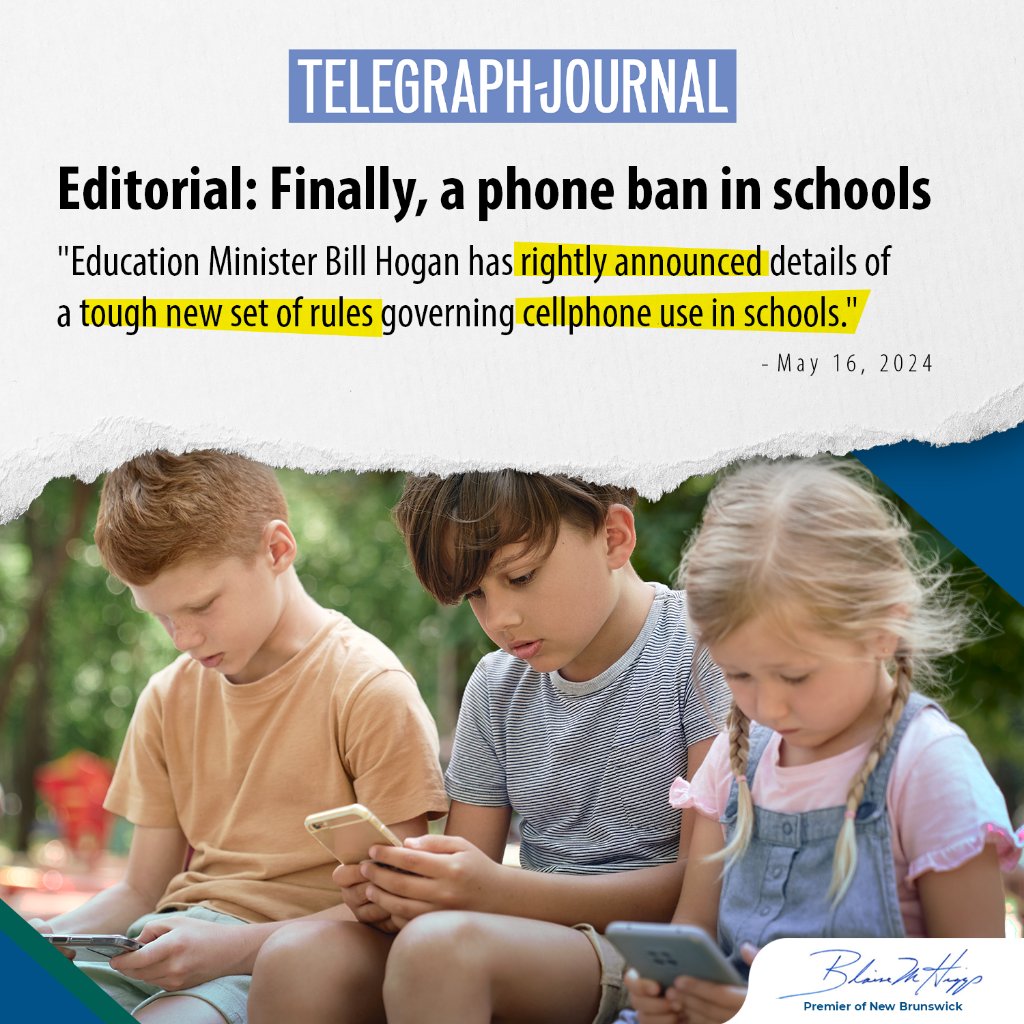 We’re removing classroom distractions to help students across New Brunswick focus on effective learning. Part of our path to building a better education system means cellphones will not be used in our classrooms. The only exceptions are teaching and medical purposes.