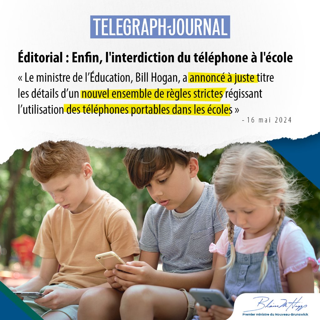 Nous éliminons les distractions en classe pour aider les élèves du Nouveau-Brunswick à se concentrer sur un apprentissage efficace. Pour construire un meilleur système éducatif, il faut notamment limiter l’utilisation des téléphones portables dans nos salles de classe. Les seules