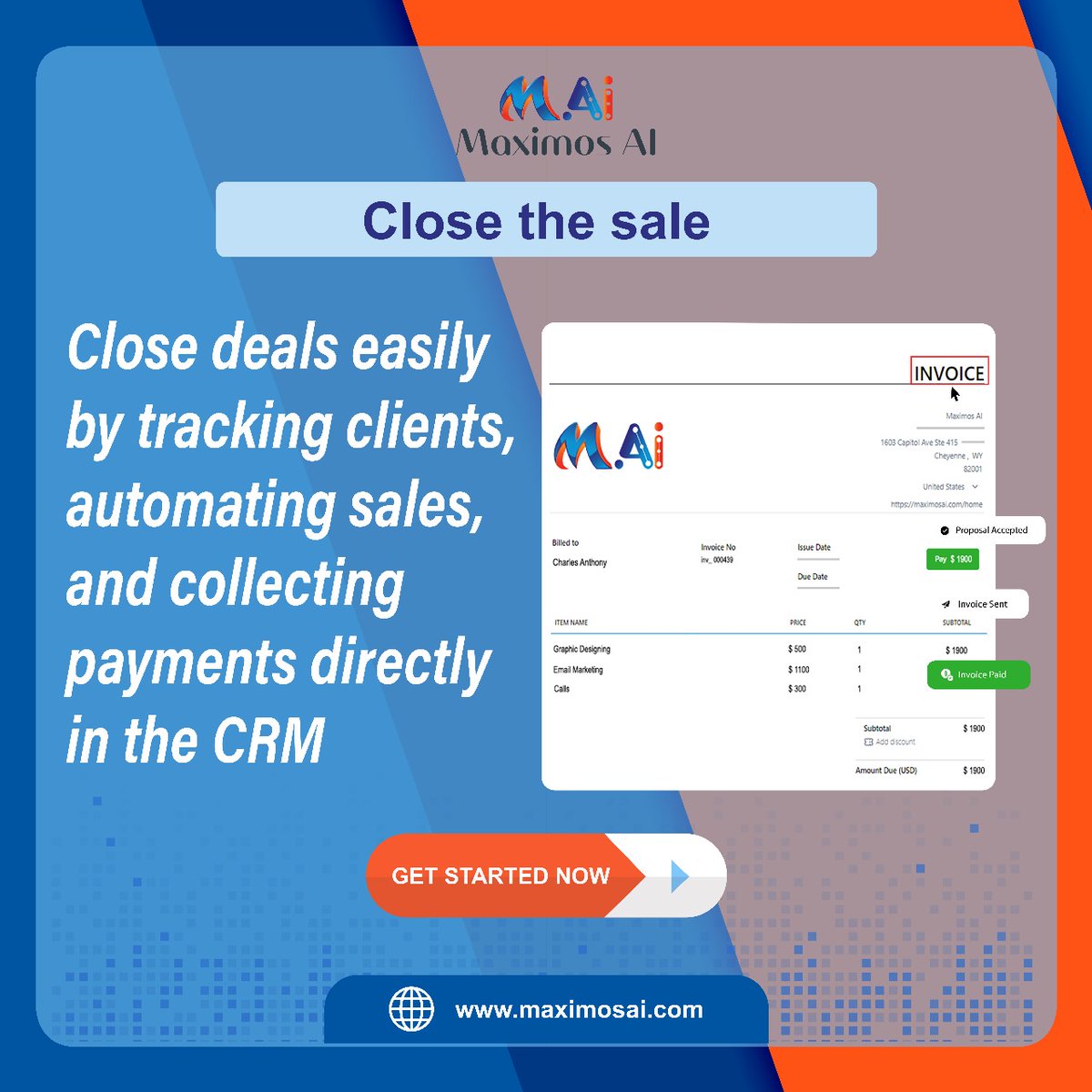 AiMaximos55375's tweet image. Accelerate Your Sales with Our Powerful CRM Solution! Boost your sales performance with our CRM. Track each lead&apos;s journey, focus on hot prospects, and collect payments effortlessly. Elevate your sales strategy today! #marketingplatform #revenuegeneration #AllInOneCRM #MaximosAI