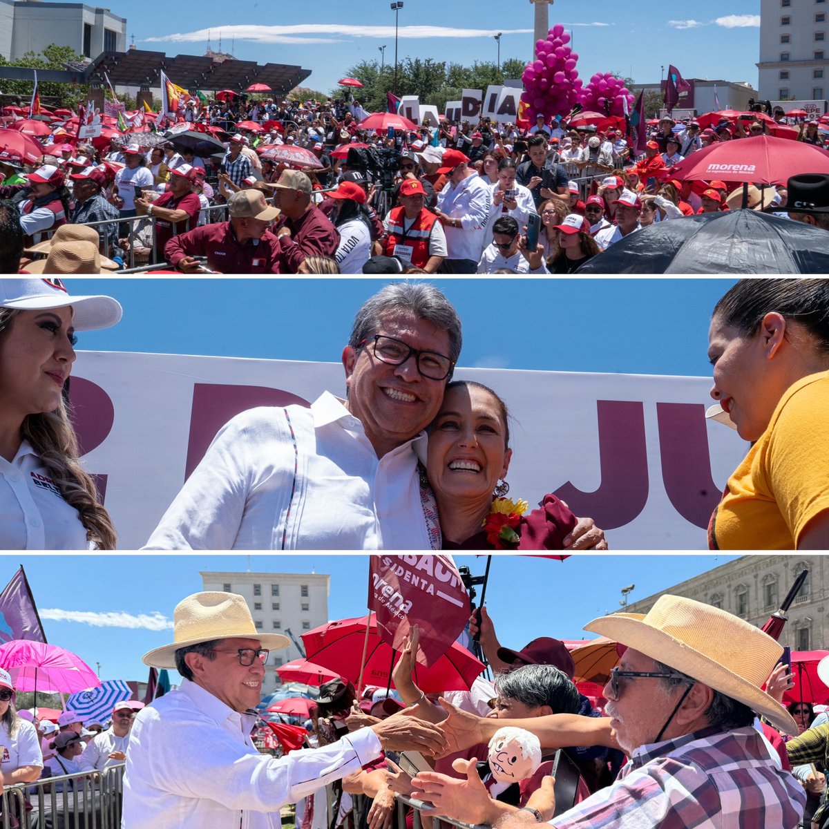 Mediodía del miércoles 22 de mayo, a 40 grados centígrados, pero por el cariño que le tienen a la Dra. @Claudiashein y por su sentimiento de pertenencia a nuestro movimiento de la 4T, en Chihuahua celebramos reunión con plaza llena. Impresionante. #ClaudiaPresidenta