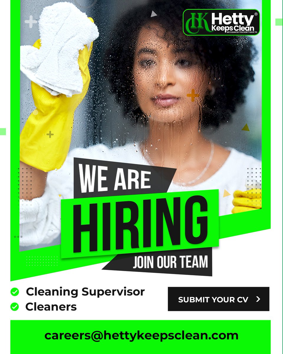 hettykeepsclean's tweet image. Join our amazing team at Hetty Keeps Clean. We're seeking passionate and detail-oriented individuals to ensure sparkling clean spaces. Submit your CV to careers@hettykeepsclean.com #JoinTheTeam #ViralJobs #Hiring #VNL2024 #uk #job #jobvacancy
