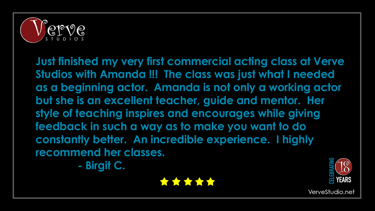 THANK YOU BIRGIT!  We love what we do!
⭐️⭐️⭐️⭐️⭐️

#vervestudiosaz #aspiringtoworkingactors #azactors #azactor #azactress  #commercialactor #commercialactingclass #arizonaactor #scottsdaleaz #actingstudio #actingcoach  #azsmallbusiness #womenownedbusiness #5starreview