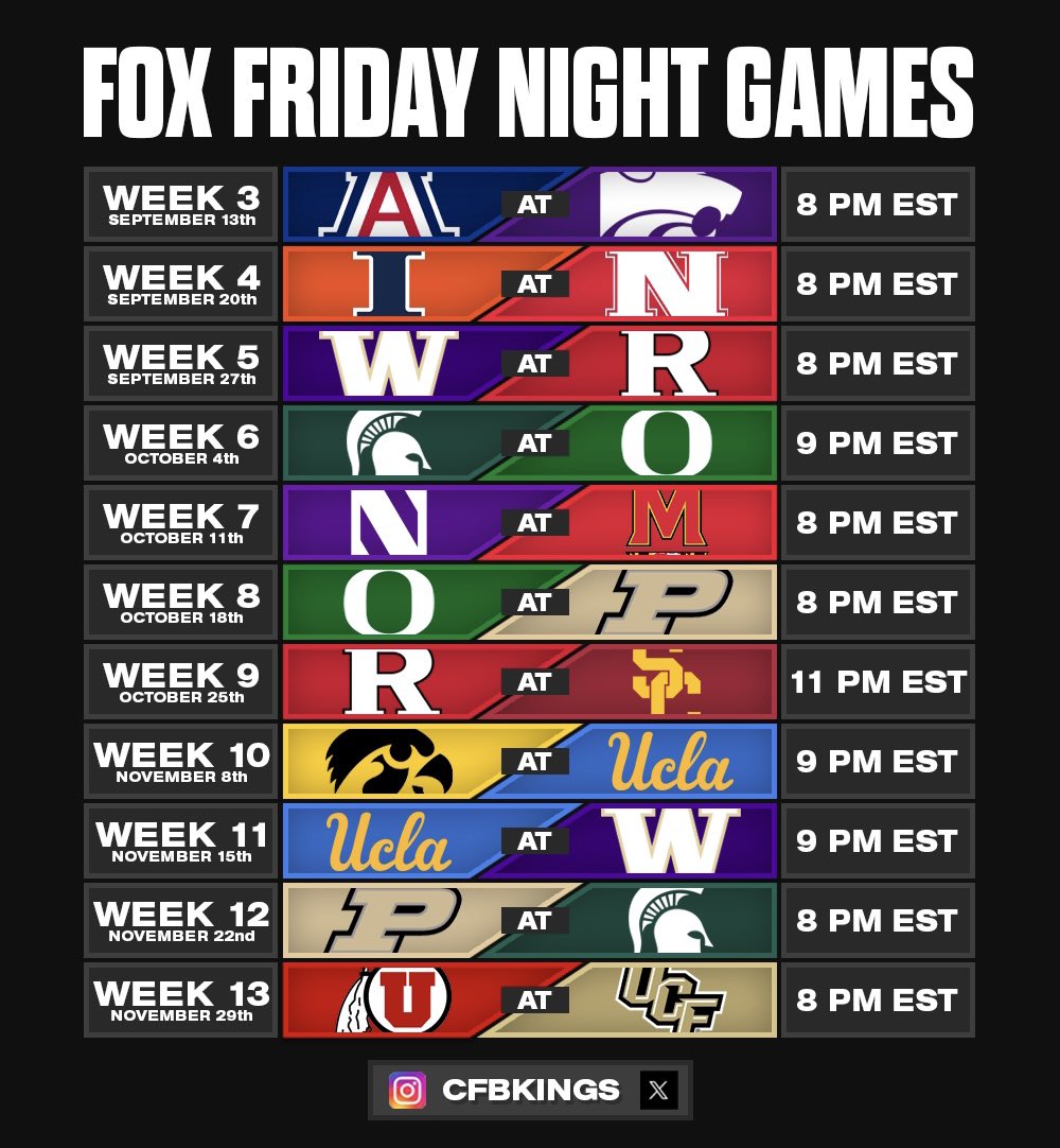 BREAKING: FOX has released the schedule for Friday night CFB games this fall. Which of these matchups are you looking forward to the most? 👀