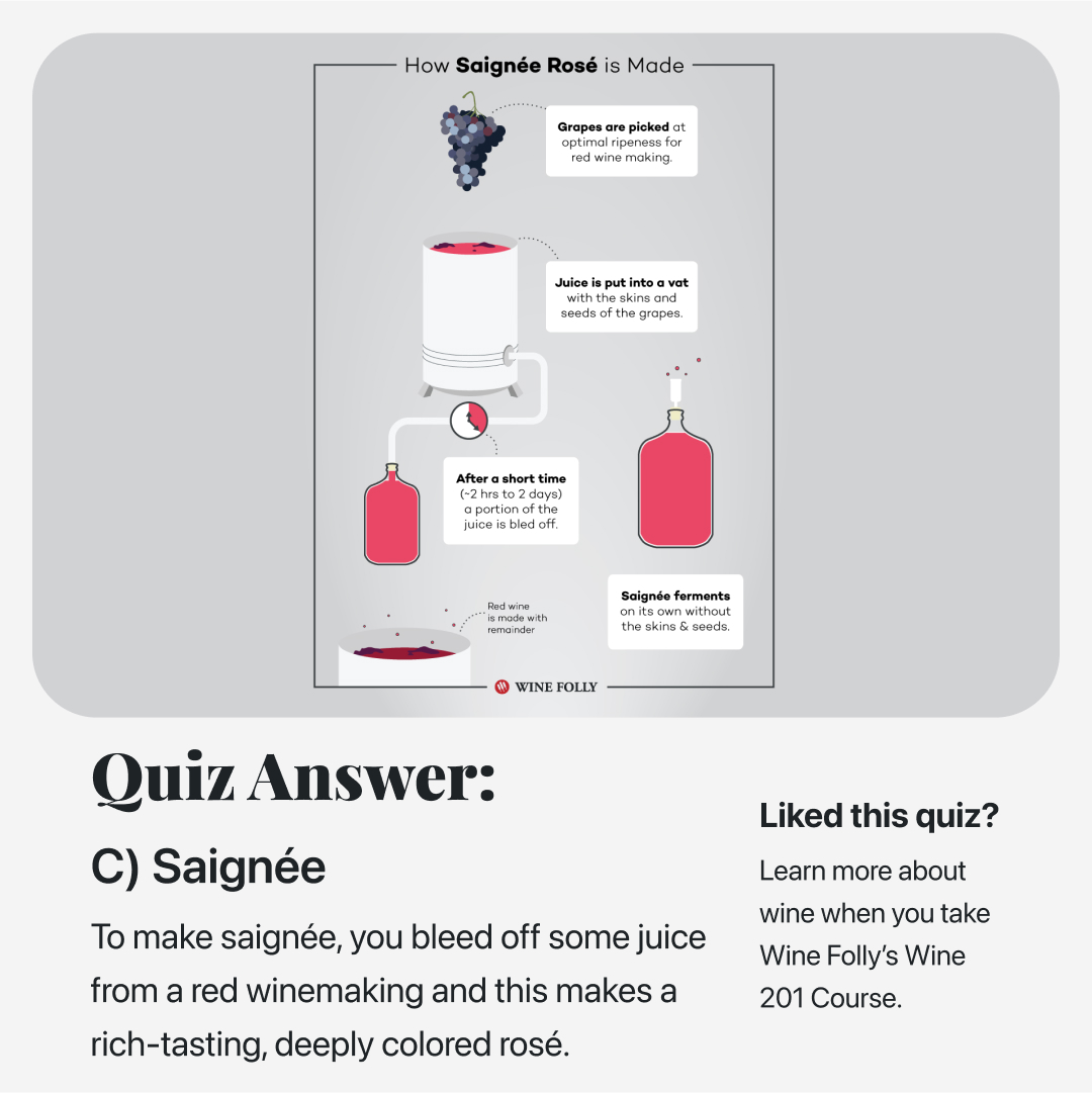 Did you get it right? Bonus points if you can tell us what “saignée” means in English. Learn more → winefolly.com/courses/ #wine #roséwine