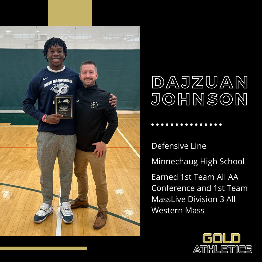 Dajzuan graduated early from Minnechaug High School and is now at the University of New Hampshire on a full ride scholarship as a student athlete! 🏈 #MHSFCAScholarship @dajzuann @ChaugAthletics @MinnechaugF @EHillerGold