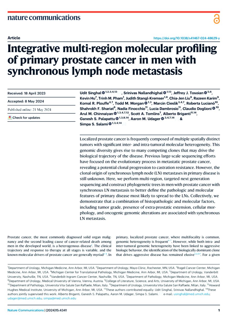 Our new study in @NatureComms is published! Given the heterogeneous and multifocal nature of primary, localized PCa, we sought to identify the ‘biologically dominant’ clone or focus that gives rise to metastasis in the lymph nodes. 🔬 nature.com/articles/s4146…