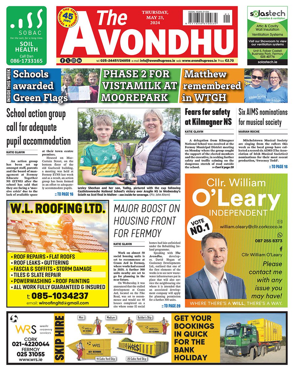 This week’s front page from The Avondhu - in the shops and available online from 9am avondhupress.ie/digital-editio… via @TheAvondhu #RegionalNews #LocalNews #news