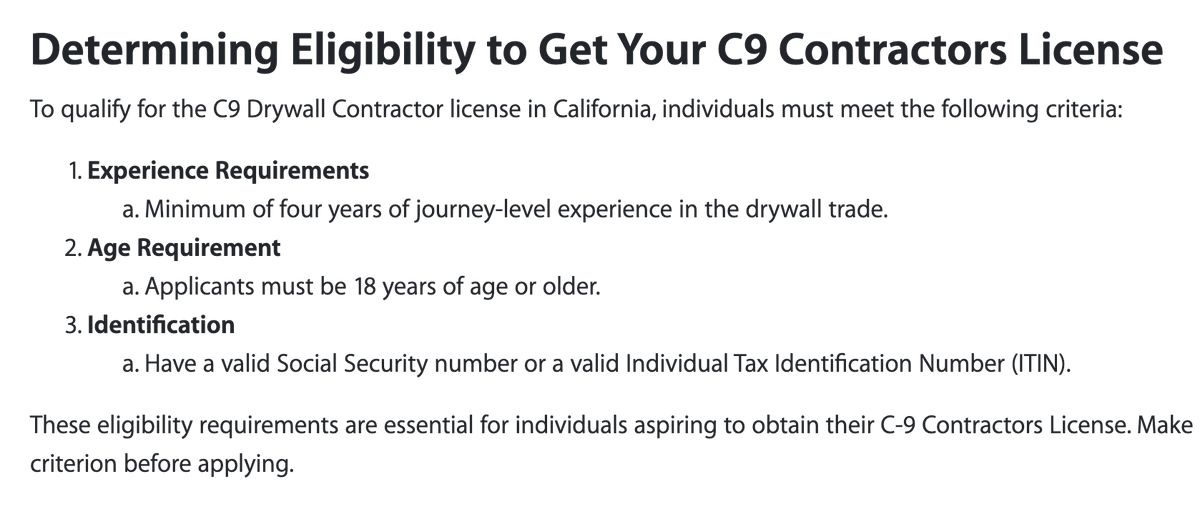 I just learned it takes 4 years of experience to legally be allowed to do simple drywall repair in California. I can't imagine trying to do business in that state...