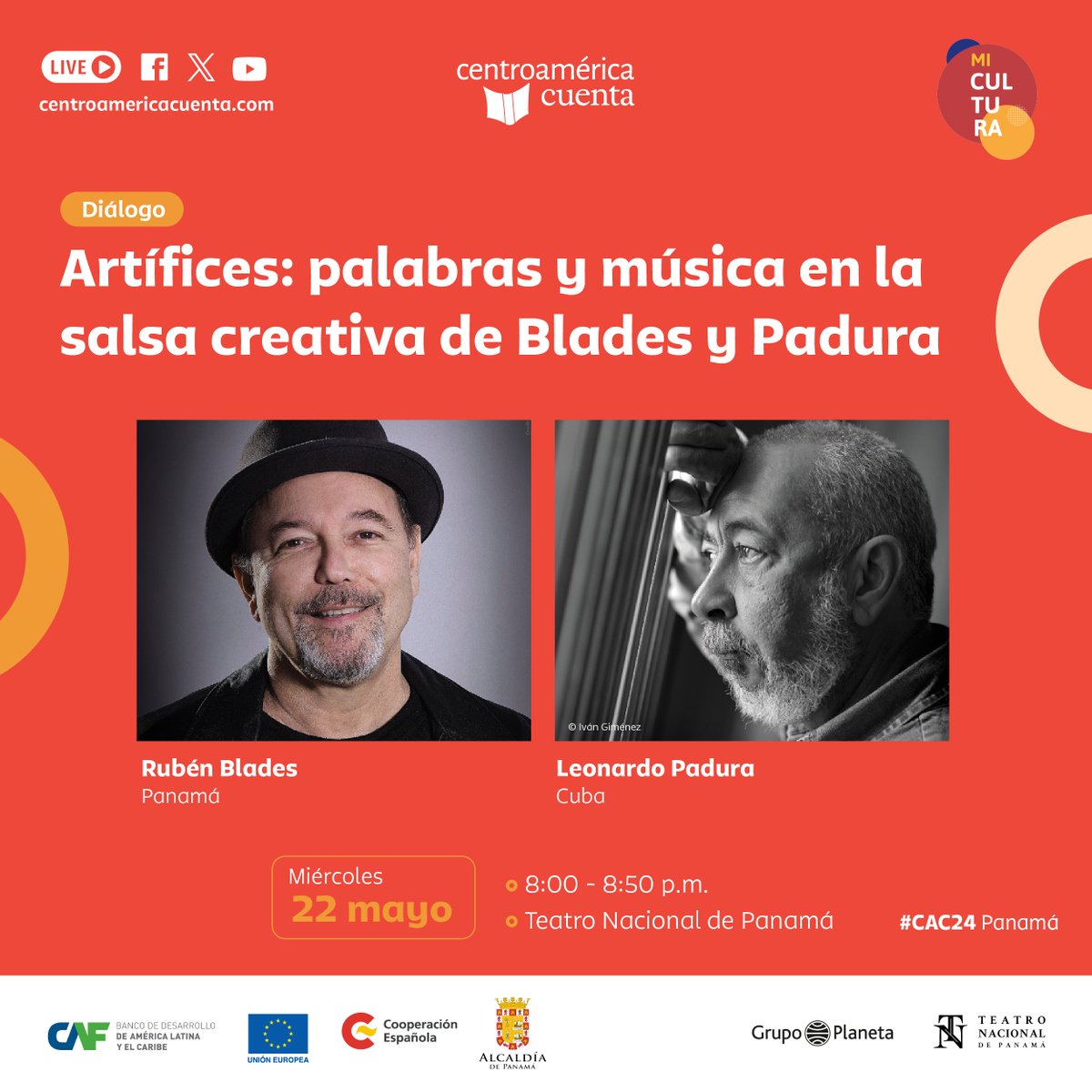 ¡Nos sumamos a @cacuenta en 🇵🇦! 🎉Una experiencia donde celebramos a @sergioramirezm entre cuentos y canciones que cobran vida y representan nuestro orgullo: @rubenblades @leonardopadura. Es un honor para @AgendaCAF formar parte junto a @MiCulturaPma @UEenPanama y @AECIDPanama.