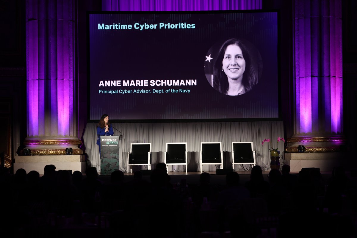 Anne Marie Schumann, Principal Cyber Advisor for the Dept. of the <a href="/USNavy/">U.S. Navy</a>, on maritime cyber priorities. She highlighted serious cyber threats from Chinese actors and the DON Cyber Strategy to secure DCI, survive attacks, and enhance capabilities. #DefenseTalks