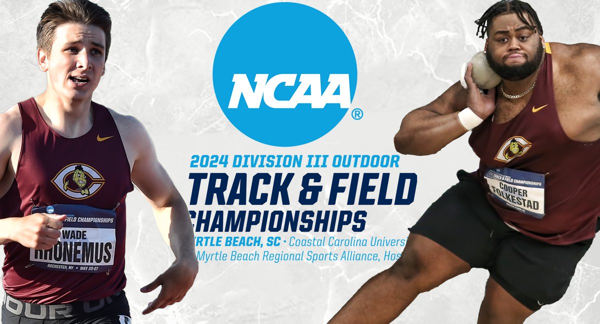 𝗡𝗖𝗔𝗔 𝗡𝗔𝗧𝗜𝗢𝗡𝗔𝗟 𝗠𝗘𝗘𝗧! Cooper Folkestad & Wade Rhonemus are in South Carolina to compete in the NCAA DIII National Outdoor Meet which starts on Thursday, May 23. Hit the link⬇️ to find out all the facts. #RollCobbs🌽 𝗗𝗘𝗧𝗔𝗜𝗟𝗦: tinyurl.com/4xf54xh6