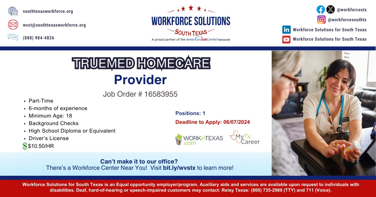 WorkInTexas - Job Listing (Provider) tinyurl.com/2brntdd4 

#morejobs #jobsnow #workforcewednesday #opportunitywednesday
