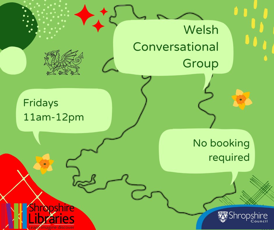 Would you like the opportunity to practice your Welsh Language skills? 

Come to our #Welsh conversational group on Friday mornings 11am-12pm.

No booking required, just come along.

Please note: no group Friday 7 June due to library closure.

#Cymraeg #Cymru #Wales