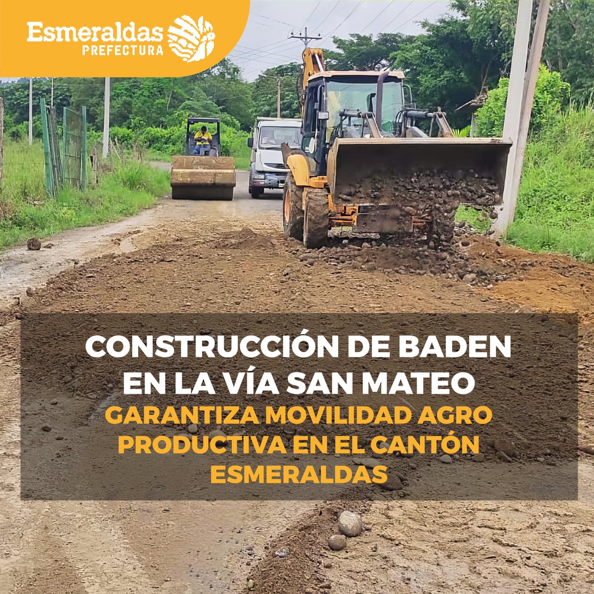 Trabajamos en la antigua vía a #SanMateo, en la construcción de baden a la salida del puente y realizamos un relleno, para garantizar la movilidad de cientos de familias agro-productoras, que ocupan esta carretera para sacar sus productos como: cacao, café, plátano, entro otros.