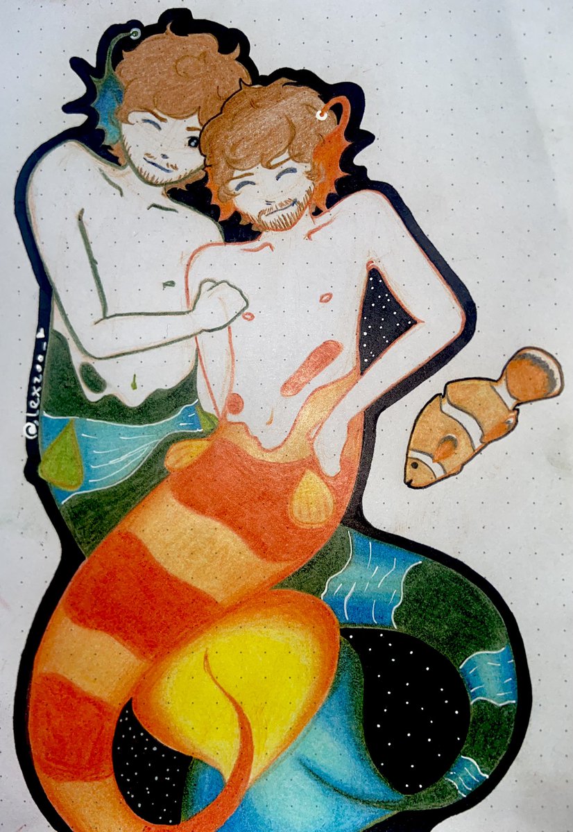 Mermay 6:

Hey, hey, lover!

A clownfish duo presented to you by dreamnap🧡💚

#dreamfanart #sapnapfanart