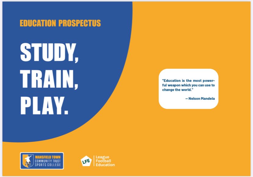 MTFC_CTSC's tweet photo. Places on our Post-16 Study Programmes are still available! 

💻 Access our Education Prospectus via this link https://t.co/BqmDjSGQQE 

📧 Get in touch with our Head of Education ben.cocker@mansfieldtownct.net 

🏟️ Arrange a meeting to see our facilities at The One Call Stadium https://t.co/WZjjHT7KkG