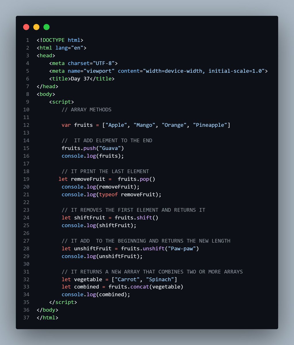 DevSprint03's tweet image. Day 35 of #100dayscodechallenge
#arraymethod #buggybillion #codejourney