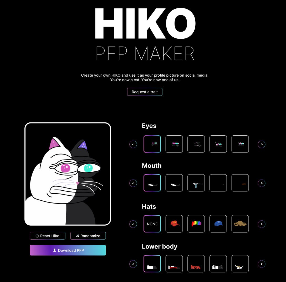 Gm. Sneak peak of a PFP maker. @HikoTheMeow

Damn $hiko