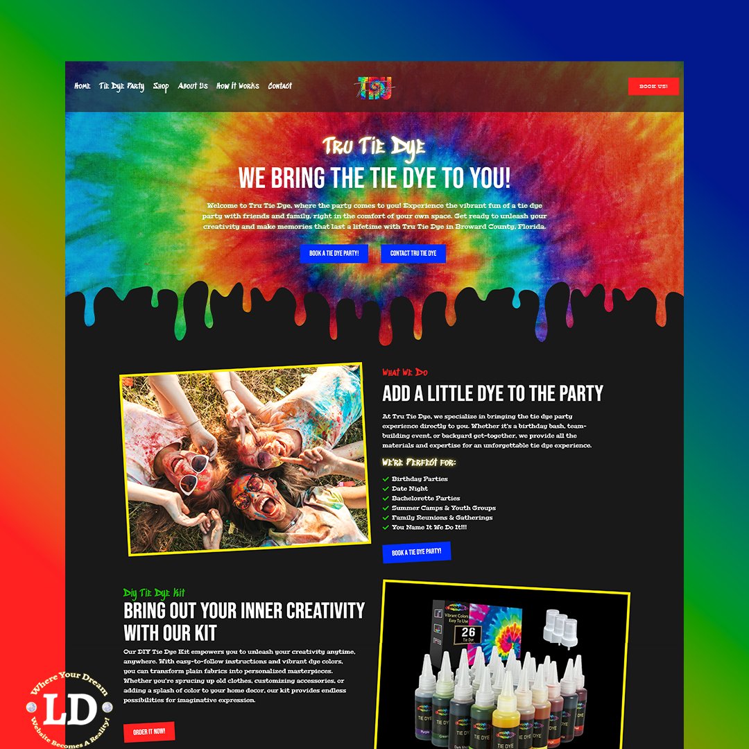 Celebrate your parties, date nights, and more, with Tru Tie Dye 🎉🥳

Follow @lucrativedreamz for more web design inspiration 🚀🌑

#website #webdesign #wordpress #wordpresswebsite #wordpressdesign #websitedesign #websitedevelopment #ui #uidesign #uiux #WebsiteDevelopment
