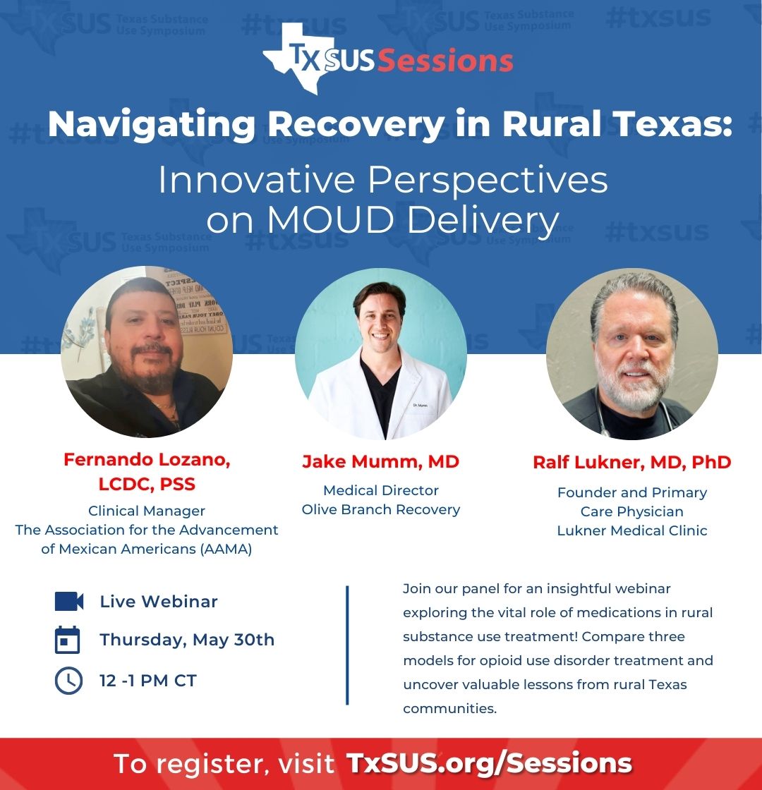 Join our panel on 5/30 for an insightful #TxSUS Session exploring the vital role of medications in #rural substance use disorder treatment! Register today! txsus.org/sessions/ #OpioidUseDisorder #SubstanceUseDisorder #MOUD