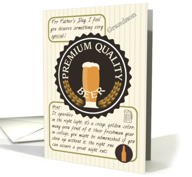 #FathersDay for #Grandson Retro Quality #Beer Label Funny Riddle #GreetingCard greetingcarduniverse.com/holiday-cards/… @gcuniverse #GreetingCards #holiday #cheers #retrostyle #riddle #humorous #Cards #seller #onlineshop #FathersDayWeekend #humor #beerlover #haha #onlineshopping #dadsday #funny