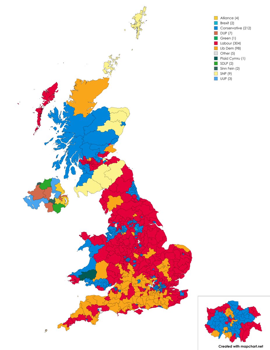 2nd places at #GE19, mapped onto the new boundaries. First two things that jump out are the difference between the South of England vs the rest of England, and the Scottish Central Belt vs the rest of Scotland...