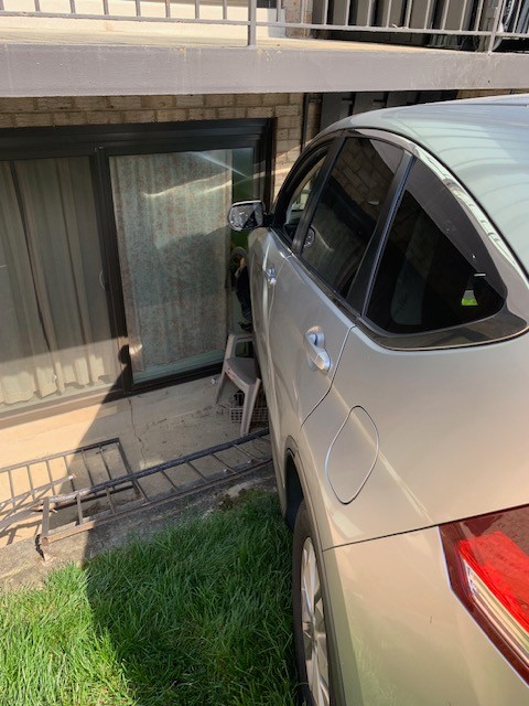 APD Officers are on scene at 308 S. Whiting where a single vehicle has crashed into an apartment building. No injuries are reported. An investigation is underway.