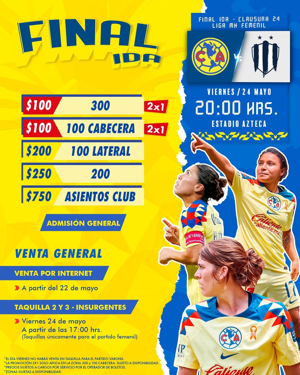 América tendrá promoción 2x1 para disfrutar del partido en el Azteca 🦅🦅🦅 #LigaBBVAMXFemenil #VamosPorEllas #FútbolFemenino #EstoEsAmérica