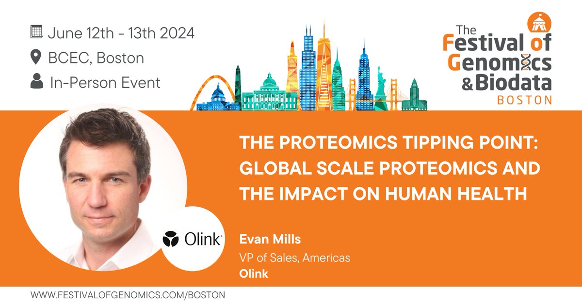 What is the proteomics tipping point? 🤔 Evan Mills from @OlinkProteomics will tell you when he presents at #FOGBoston on global scale #proteomics and its impact on human health. Register for the event here: hubs.la/Q02y5sdt0