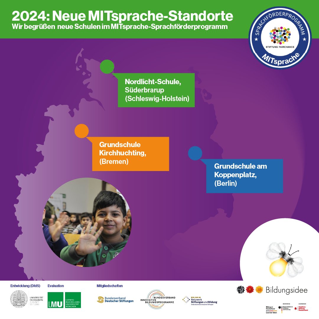 Im Jahr 2024 steigt die Nachfrage nach #MITsprache deutlich. Zivilgesellschaftliches Engagement ermöglicht die Finanzierung des Sprachförderprogramms für weitere Bildungseinrichtungen. Wir begrüßen die neuen Grundschulen. #Sprachförderung #Startchancen