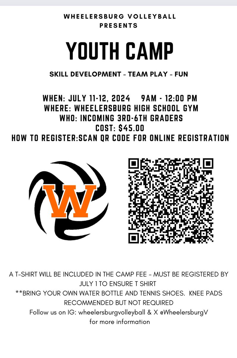 Please join us for some fun this summer at camp ! Scan the QR code below to register ! Go Burg 🏐🏴‍☠️