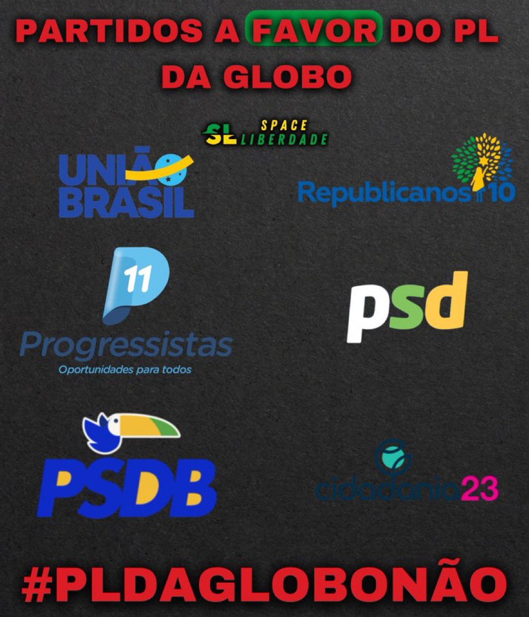 NewsLiberdade's tweet photo. 🚨URGENTE - Esses são os partidos que estão apoiando a PL da Globo! 

Cobrem os deputados desses partidos! 

#PLdaGloboNão https://t.co/bjcGBIB4N1