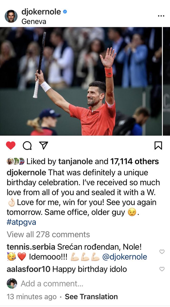 Hahaha 😝 Novak on IG… Love for me, win for you