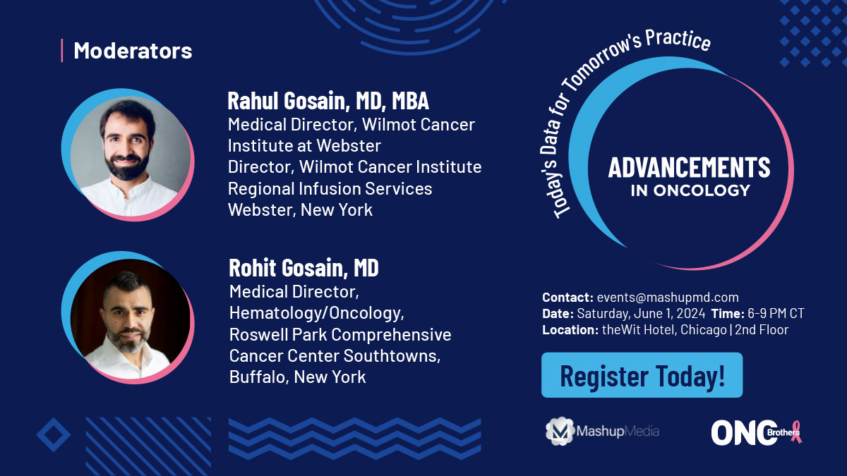📅 Planning your #ASCO24 schedule? 🤩Don't miss your chance to attend the @OncBrothers Advancements in Oncology event on June 1! It features: ⭐️@DrGattiMay ⭐️@CathyEngMD ⭐️@RManochakian ⭐️@DrKarineTawagi 📧 Email events@mashupmd.com for a chance to attend the exclusive event!