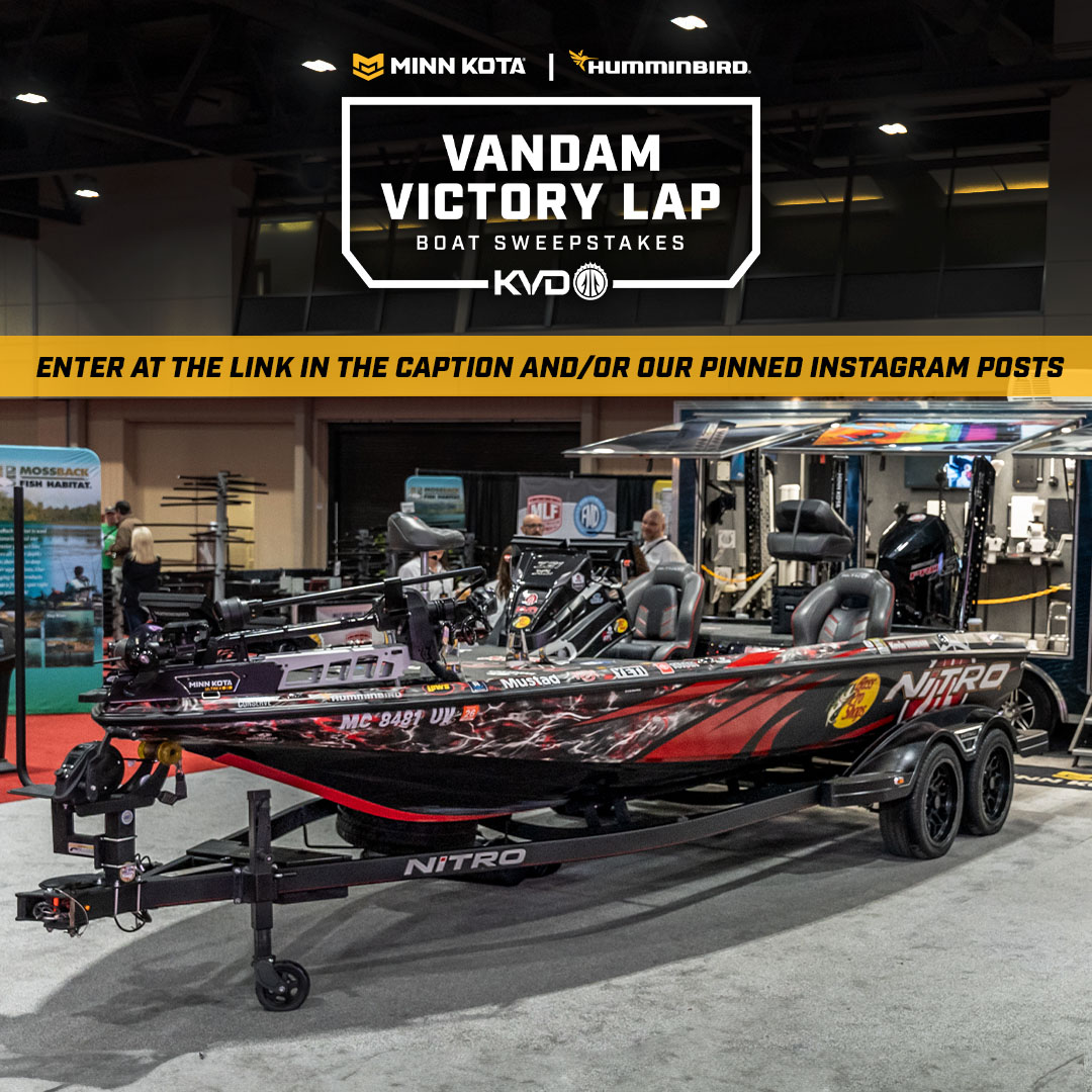 MinnKotaMotors's tweet photo. Have you entered the VanDam Victory Lap Boat Sweepstakes yet ⁉️ KVD used during his final season on tour as a professional bass angler, and it is completely rigged with the latest Minn Kota and Humminbird products! Enter Today 👉 https://t.co/9dTTeyu724 https://t.co/u0wGSI4oIs