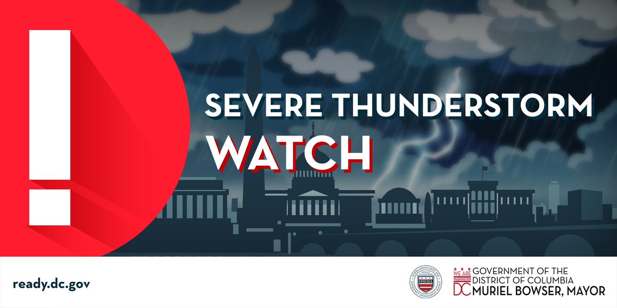 Heads up, DC! The NWS has issued a Severe Thunderstorm Watch for the area until 8PM. 

⛈️ When thunder roars, head indoors! Avoid being outdoors unless it's absolutely necessary. 

🏠 If you need shelter, call 311.
