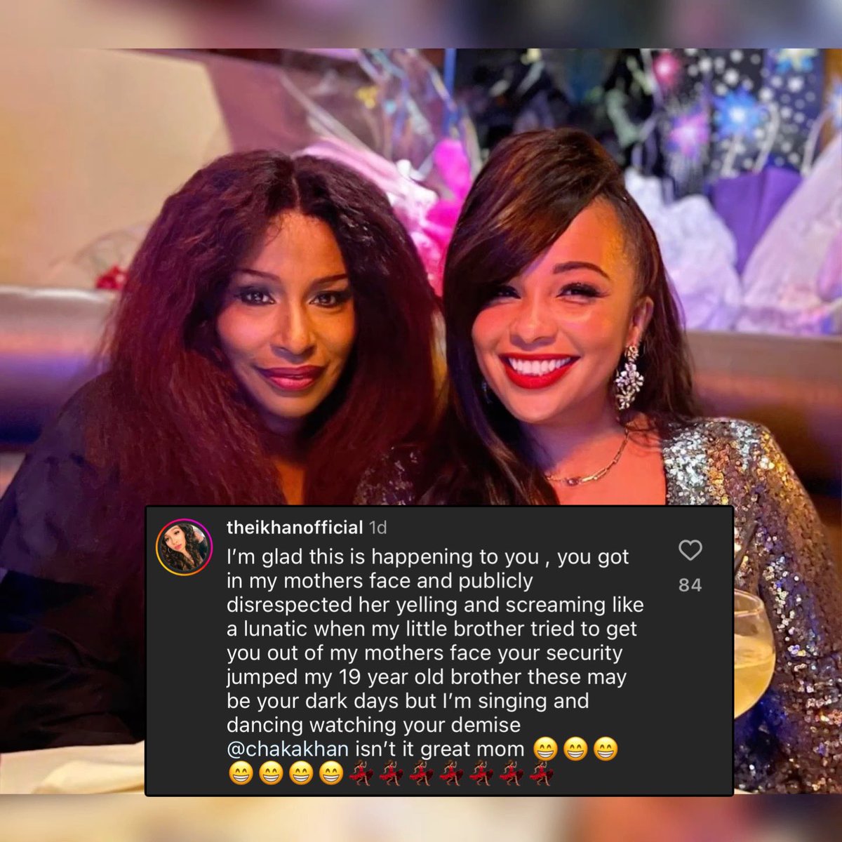 Chaka Khan’s daughter shares a comment under Diddy’s apology video: “I'm glad this is happening to you, you got in my mothers face and publicly disrespected her yelling and screaming like a lunatic when my little brother tried to get you out of my mothers face your security