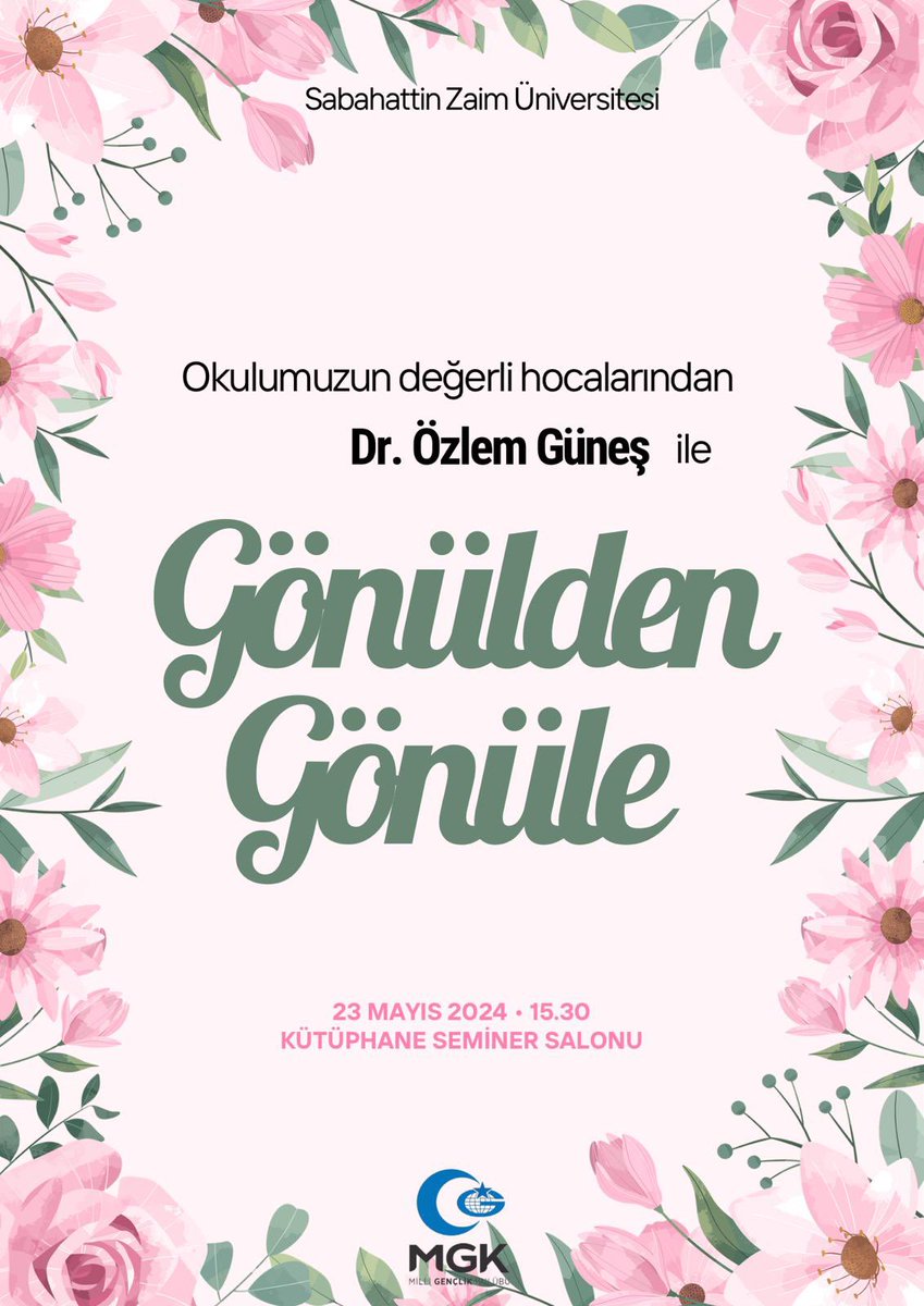 “Biz gelmedik kavga için, bizim işimiz sevgi için, Dostun evi gönüllerdir, gönüller yapmaya geldik.”

Okulumuzun değerli hocalarından Dr. Özlem Güneş ile gerçekleştireceğimiz Gönülden Gönüle programına davetlisiniz🌷
🗓️23 Mayıs Perşembe
🕣15.30
📍Kütüphane Seminer Salonu
