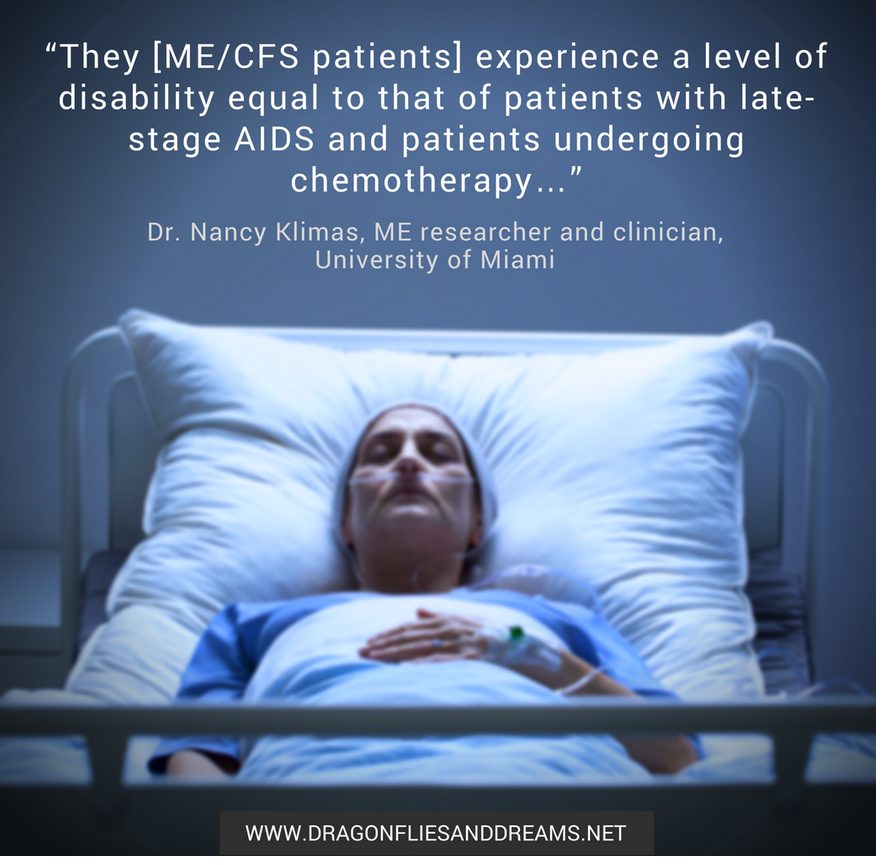 #GreatestMEdicalScandal
Dr. Klimas:
„There's evidence that #MEcfs patients experience a level  of disability equal to that of patients with late-stage Aids, patients undergoing chemotherapy, or patients with multiple sclerosis.“

...only  1⃣ difference:  NO treatment for #MEcfs!