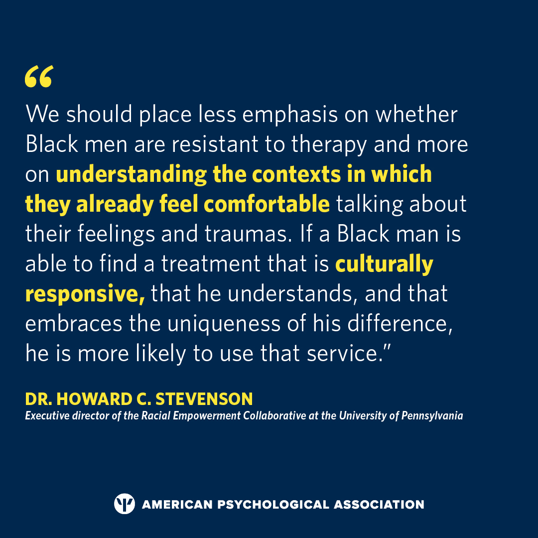 Psychologists are working to develop more effective ways of promoting the #mentalhealth of Black men and boys. That starts with finding innovative, culturally relevant solutions for connecting them with treatment, says @DrHoward_RECAST. See more: at.apa.org/jjs