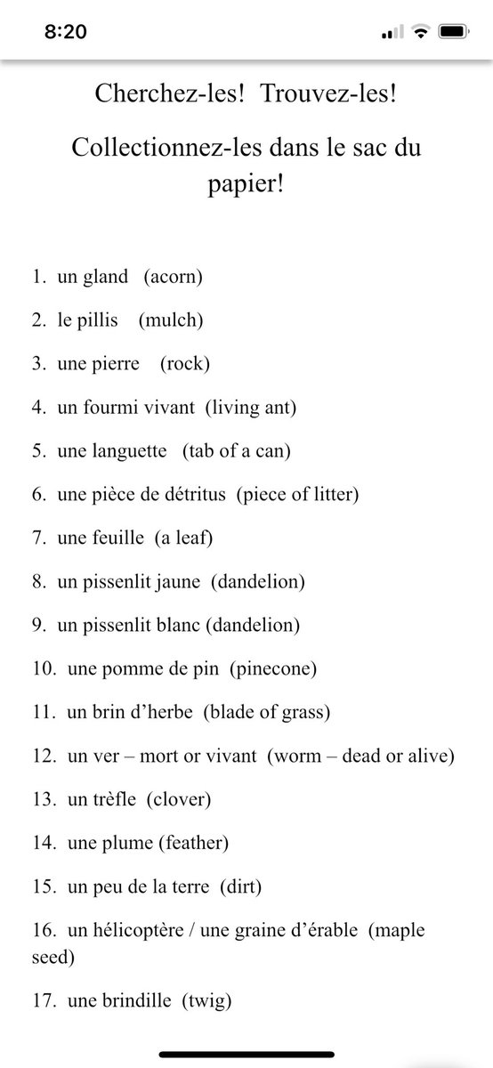 La classe de français IV avait une chasse au trésor aujourd’hui!  Eloise a gagné!