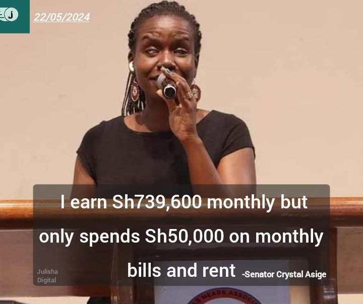 Senator Crystal Asige: I earn Kshs 739,600 but only spends Kshs 50,000 on monthly bills plus rent