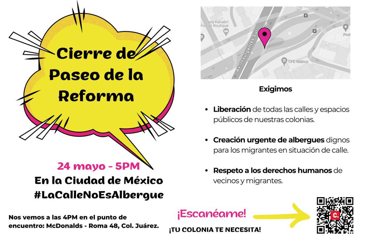 Este viernes toca de nuevo salir a protestar y exigirle a <a href="/GobiernoMX/">Gobierno de México</a> <a href="/GobCDMX/">Gobierno de la Ciudad de México</a> <a href="/AlcCuauhtemocMx/">Alcaldía Cuauhtémoc</a> que hagan su trabajo, brinden albergues a migrantes, los reubiquen de la calle y respeten los derechos de los vecinos. #LaCalleNoEsAlbergue