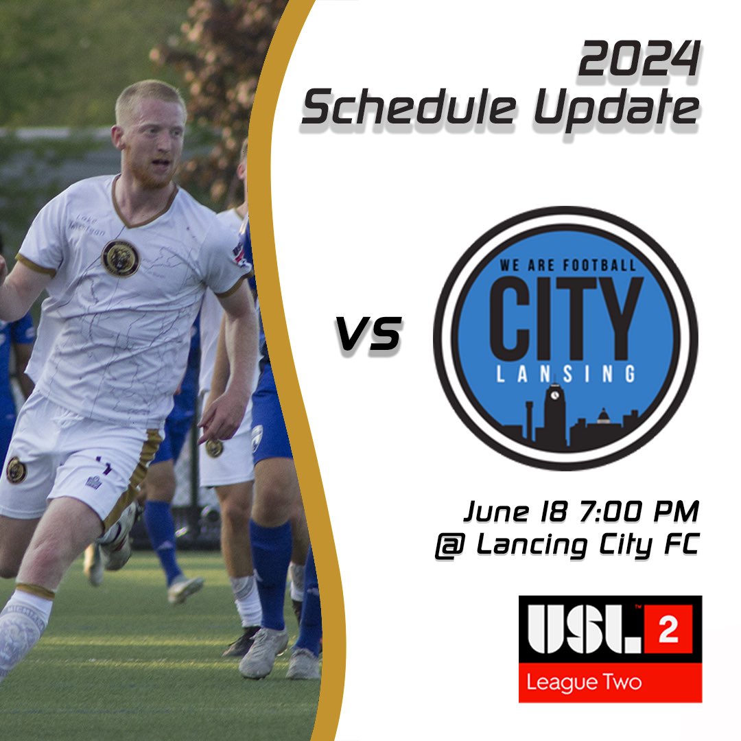 MichianaFC's tweet photo. For immediate release:  Schedule changes for League Two &amp; W League upcoming fixtures!

League Two:  In order to accommodate some expected changes for our opponents.  Our away fixture for today has been rescheduled for June 18th.  It will still be played at Lancing City FC. https://t.co/NHbcMCpJTl