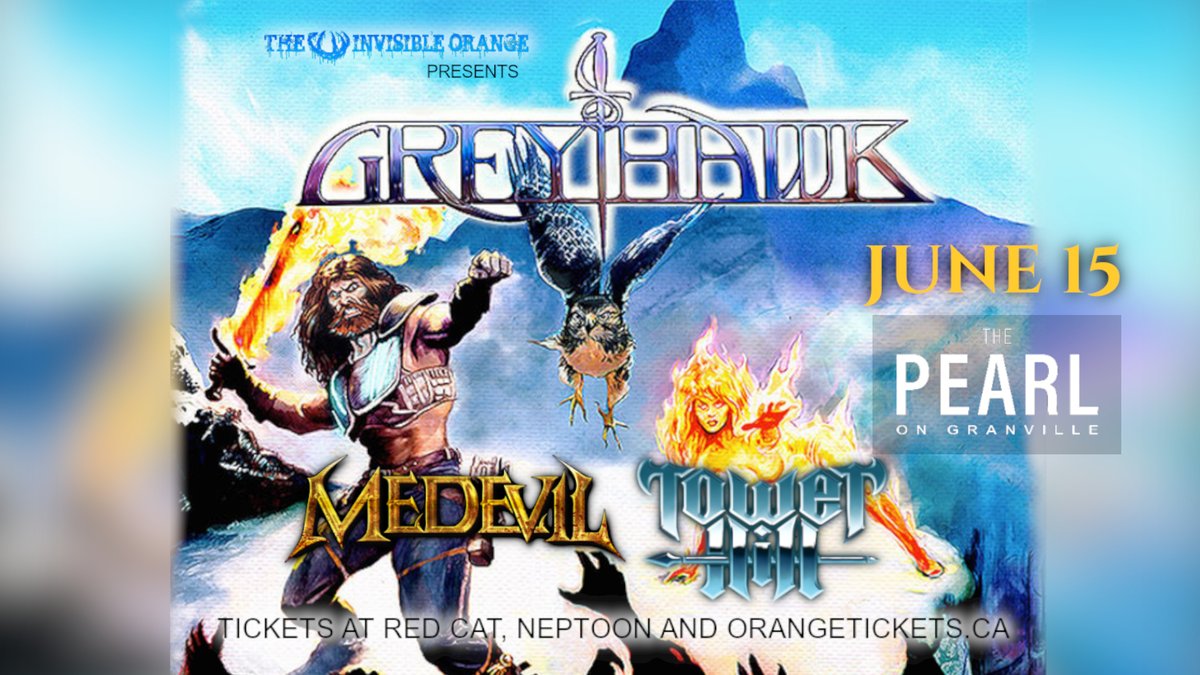 JUST ANNOUNCED 🎉 We are beyond excited to have Greyhawk at The Pearl on June 15th wth Medevil and Tower Hill. Tickets available now: orangetickets.ca/detalles_event…

#vancouvermetal #vancouvermetalscene #powermetal #greyhawk #vancouverconcerts