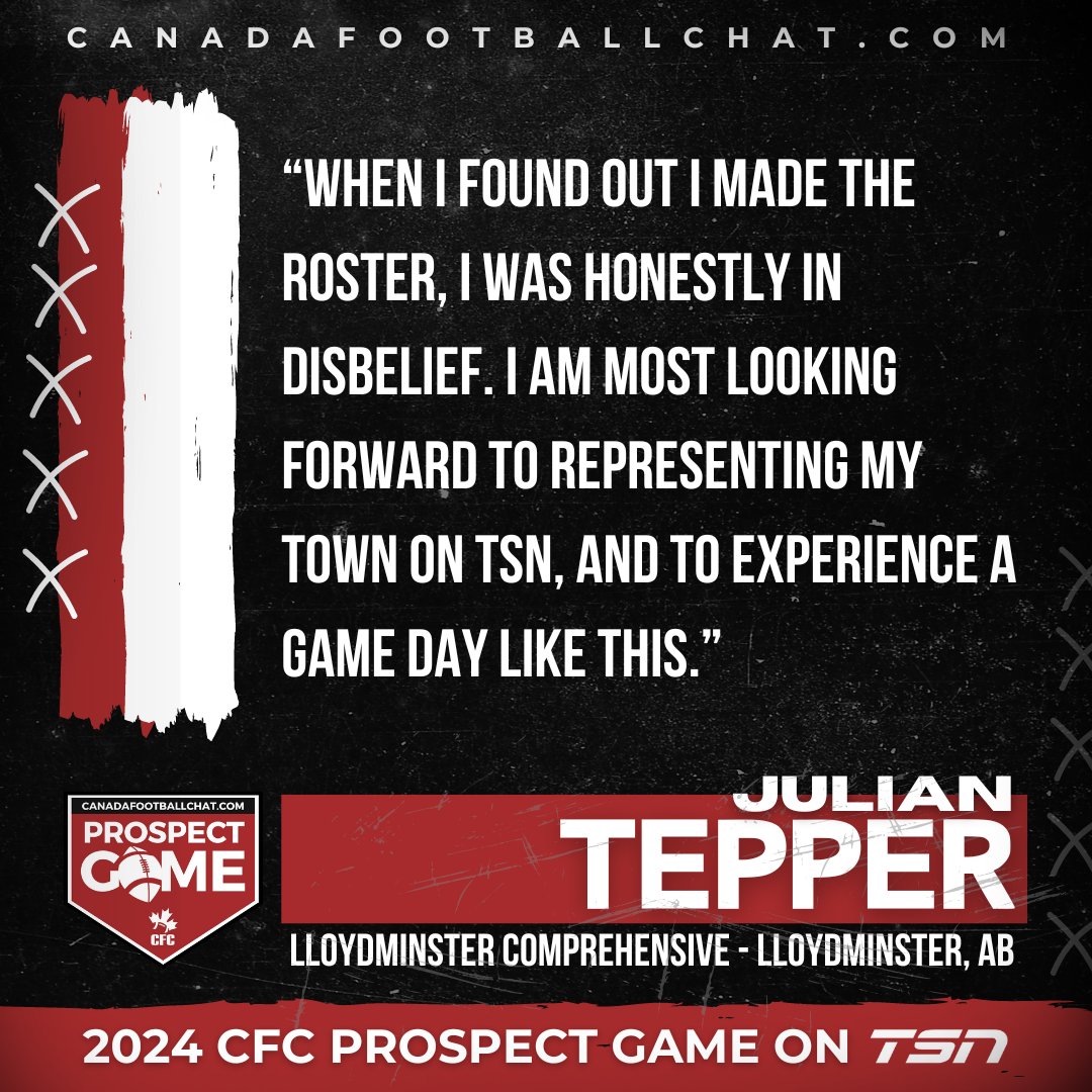chatfootball's tweet photo. #CFCPROSPECTGAME SPOTLIGHT 🍁➡️ https://t.co/RK1xDuyNYd

👤 DE Julian Tepper
🎓 Class 2025
🏫 Lloydminster Comp
📍 Lloydminster, AB

"I didn’t really believe it for a few days, and once I did, it showed me that all the hours I put in the gym or at practice paid off.”

The #CFCProspectGame on TSN will kickoff on May 31st at TD Place Stadium 🏈

FULL ROSTERS ➡️ https://t.co/iDhsHumc6S