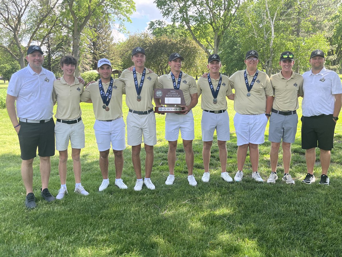 LSEAthletics's tweet photo. ⁦@LSEBoysGolf⁩ 
2024 Class A Boys Golf State Runner-Up…a great group of young men!!!
Way to represent LSE..GO KNIGHTS!!!! https://t.co/XN8QibHMG6