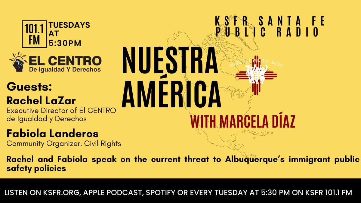 Check out this week's Nuestra América radio show w Fabiola & Rachel from @ELCENTRO_NM on the newest threats to ABQ's proven immigrant friendly public safety policies. #nmpol Podcast link: ksfr.org/show/nuestra-a…