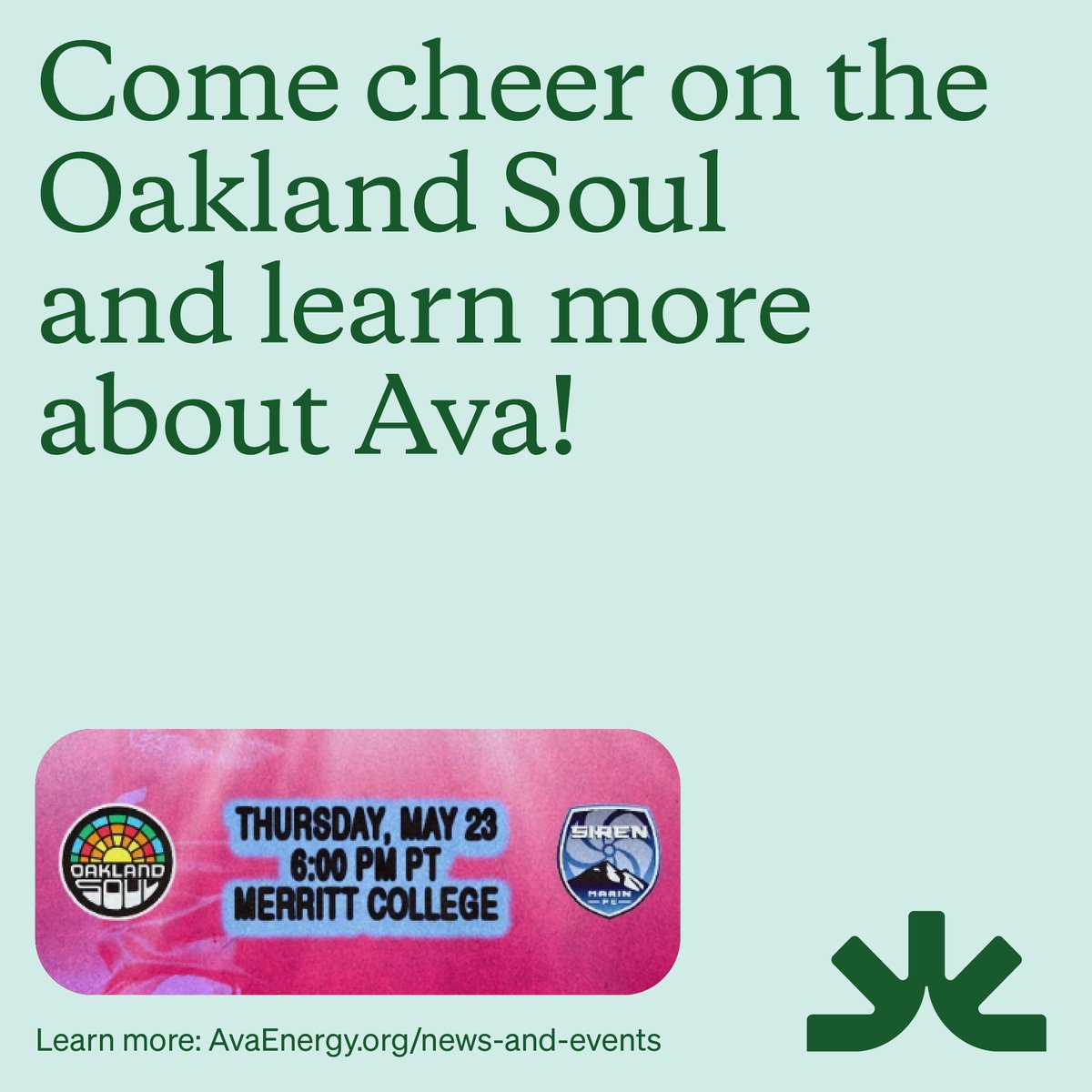 Stop by our booth at the @OaklandSoulSC game tomorrow, Thursday May 23 at 6:00 PM, to learn about Ava and get some great swag!